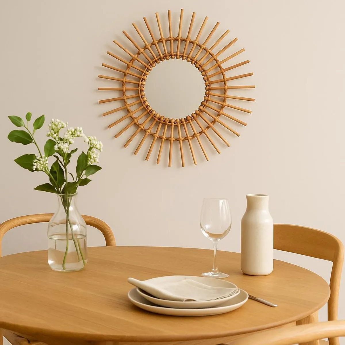 ATMOSPHERA - Espejo Redondo Decorativo Diseño Sol de Ratán Atmosphera