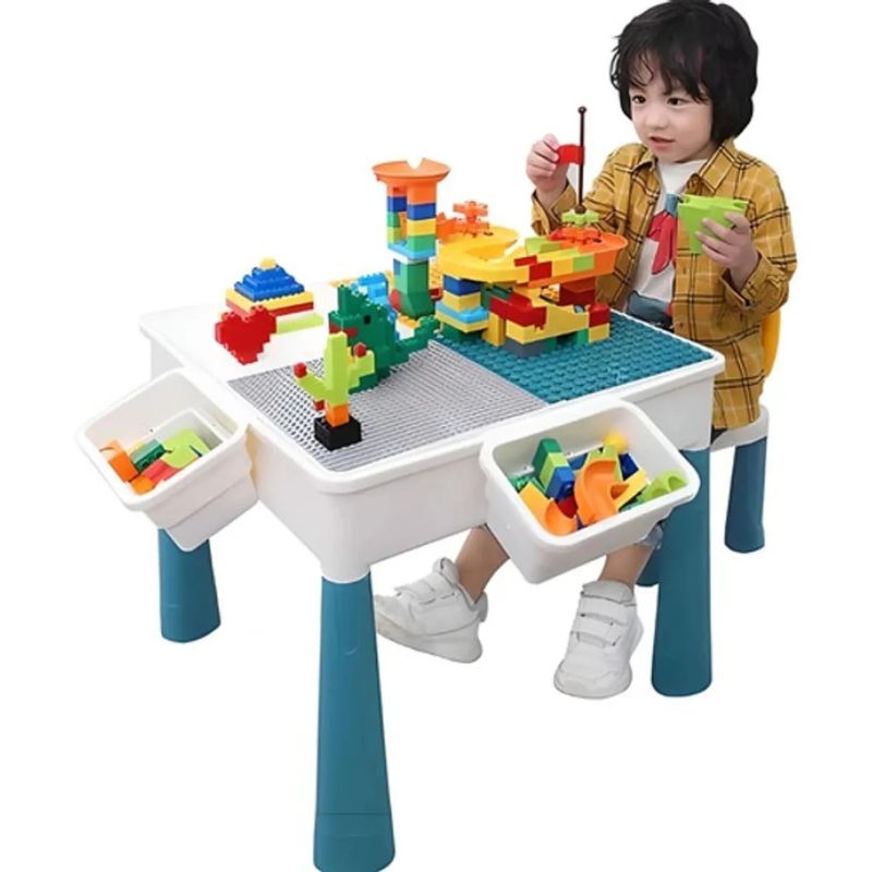 MOVI - Mesa de Juego Infantil con Silla y 102 piezas de Lego