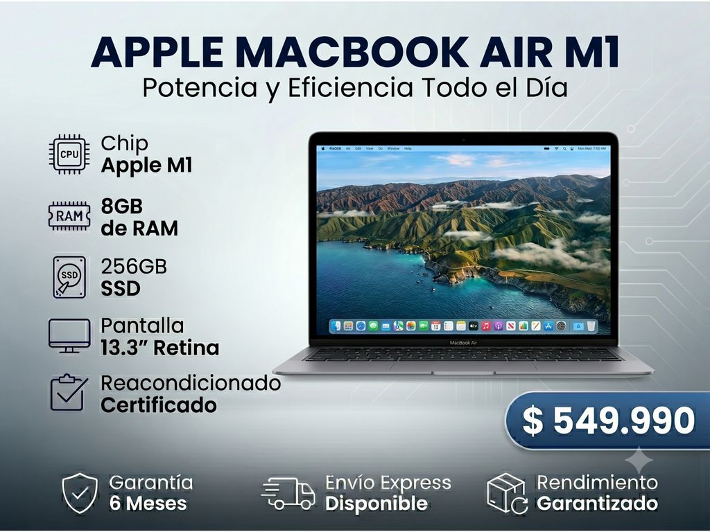 Macbook Air M1 Retina 13.3" Final 2020 8 Nucleos 8GB Ram 256GB SSD Reacondicionado