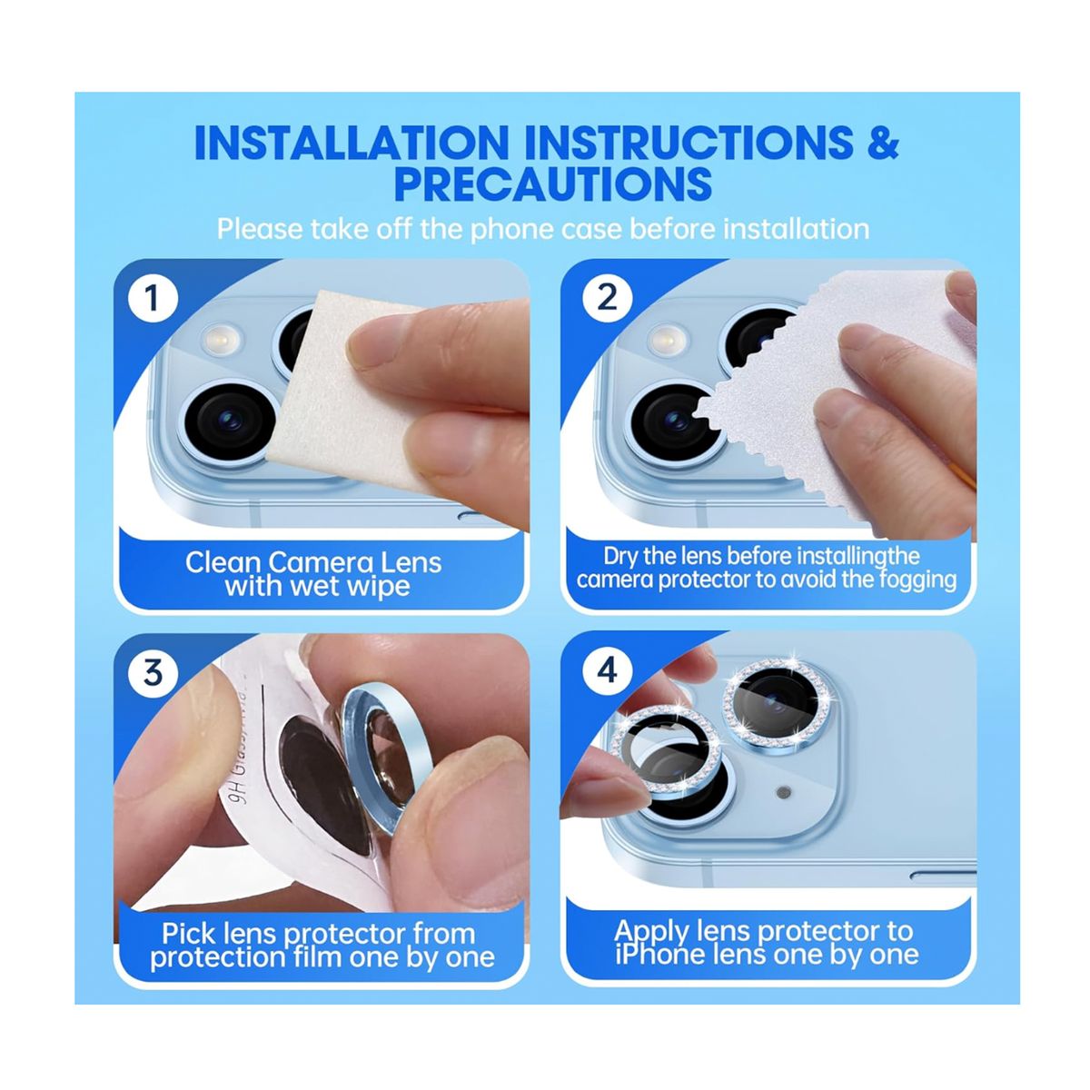 JOIGO - Protector De Lente De Camara Para iPhone 15/15 Plus Brillo Azul