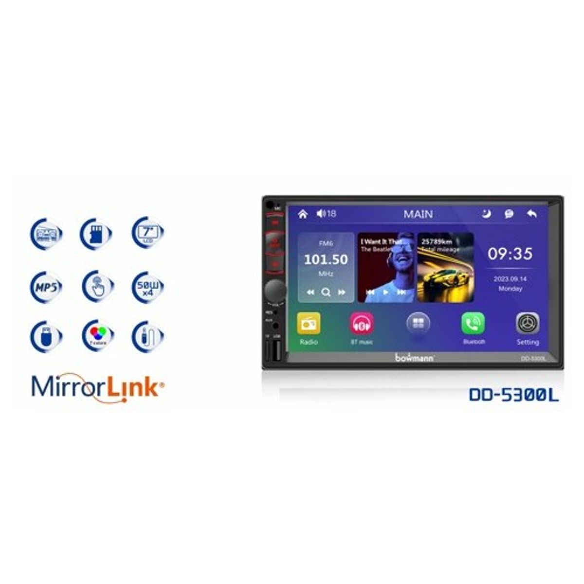 BOWMANN - Radio Auto 2 Din Bowmann Mirrorlink por USB Dd-5300l
