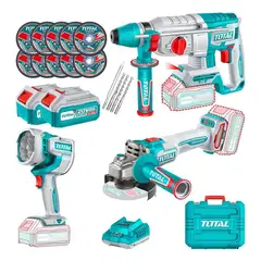 TOTAL TOOLS - Kit Rotomartillo + Galletera Esmeril + Lampara 20v Total