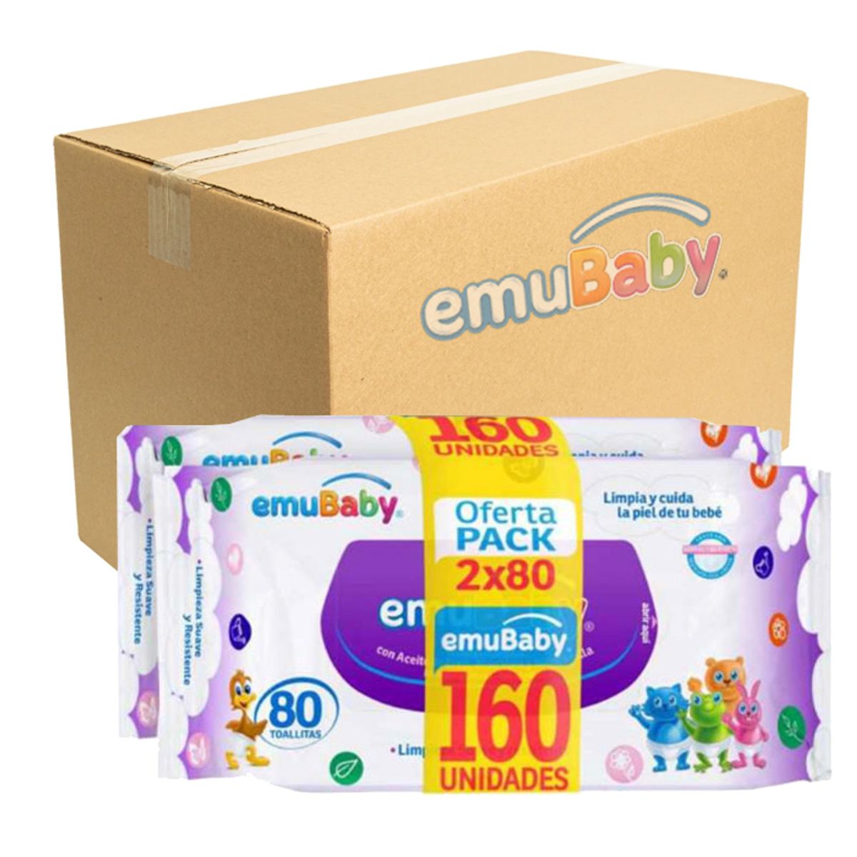 EMUBABY - Wipes Toalla húmeda Emubaby 80X2 - Caja 12 paquetes 1920 unidades