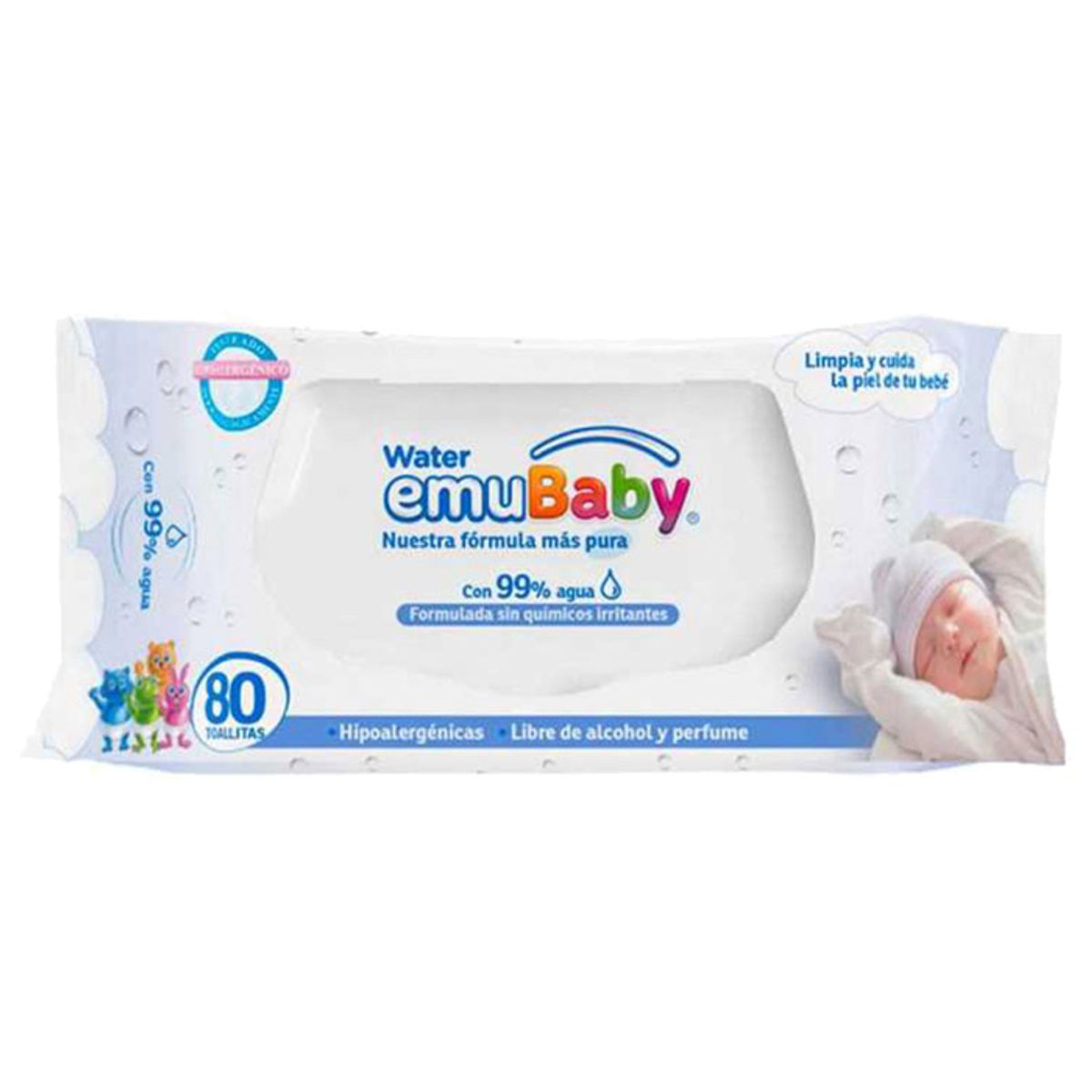 EMUBABY - Wipes Toalla Húmeda Emubaby Water 80 - Caja 10 paquetes 800 unidades