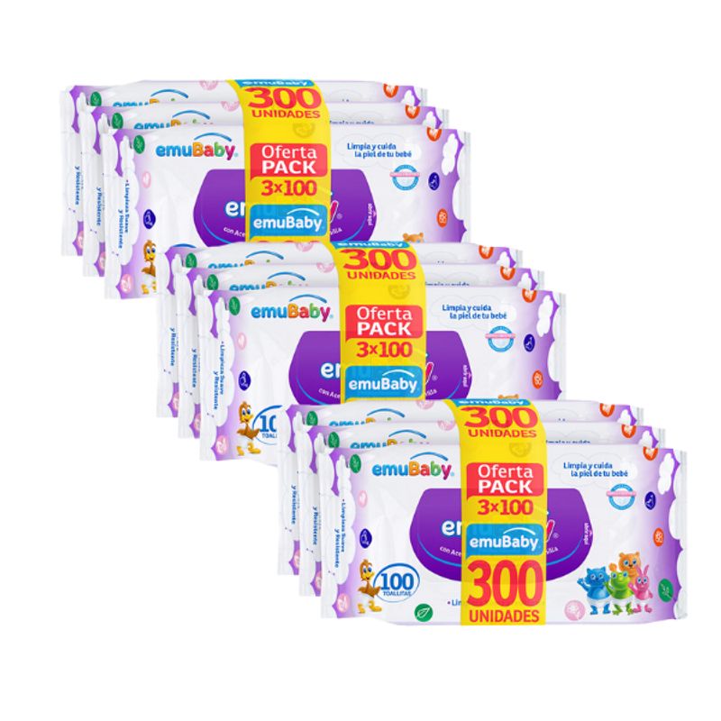 EMUBABY - Toalla Húmeda Emubaby 3X100 ST X3
