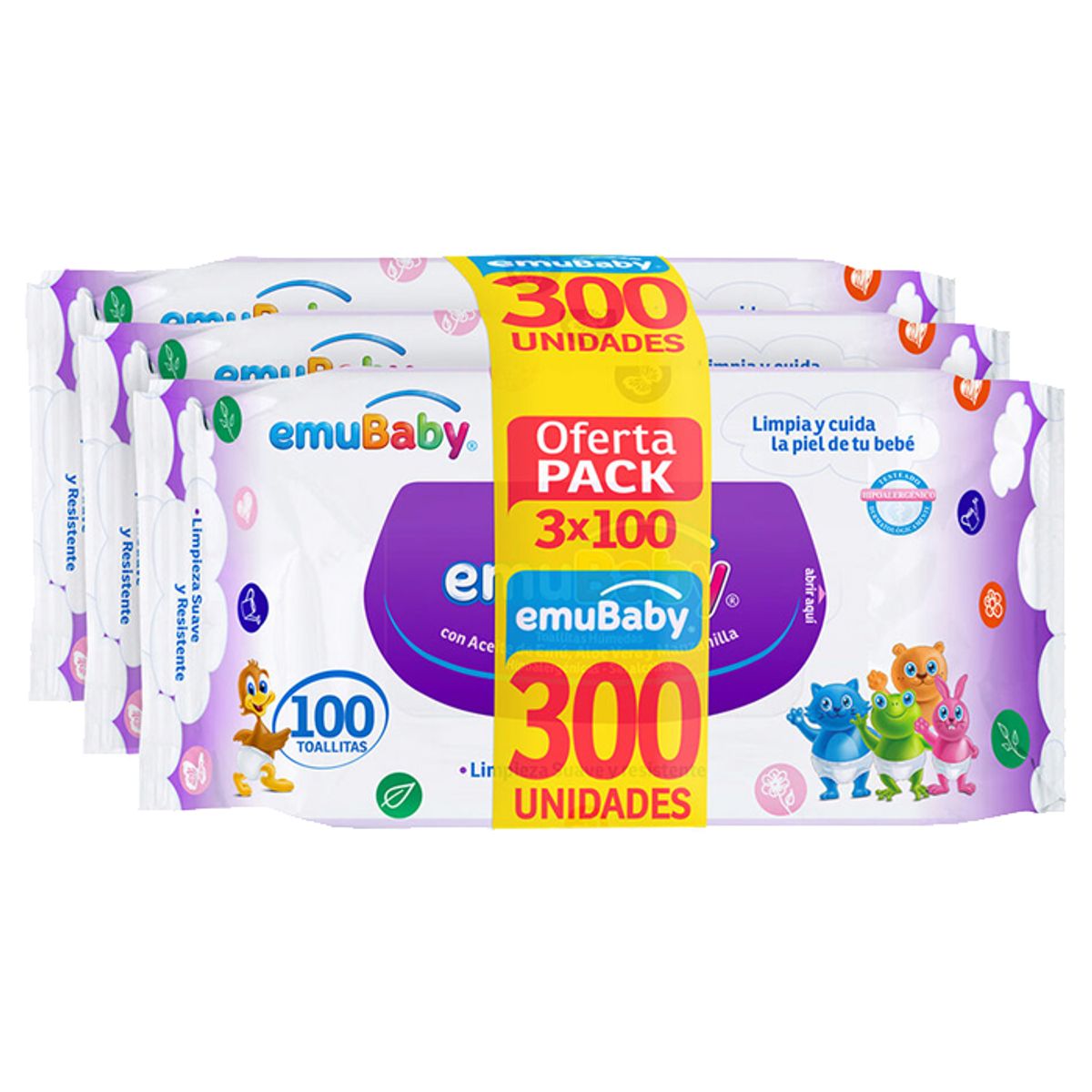 EMUBABY - Wipes Toalla Húmeda Emubaby 3X100 ST - 3 paquetes