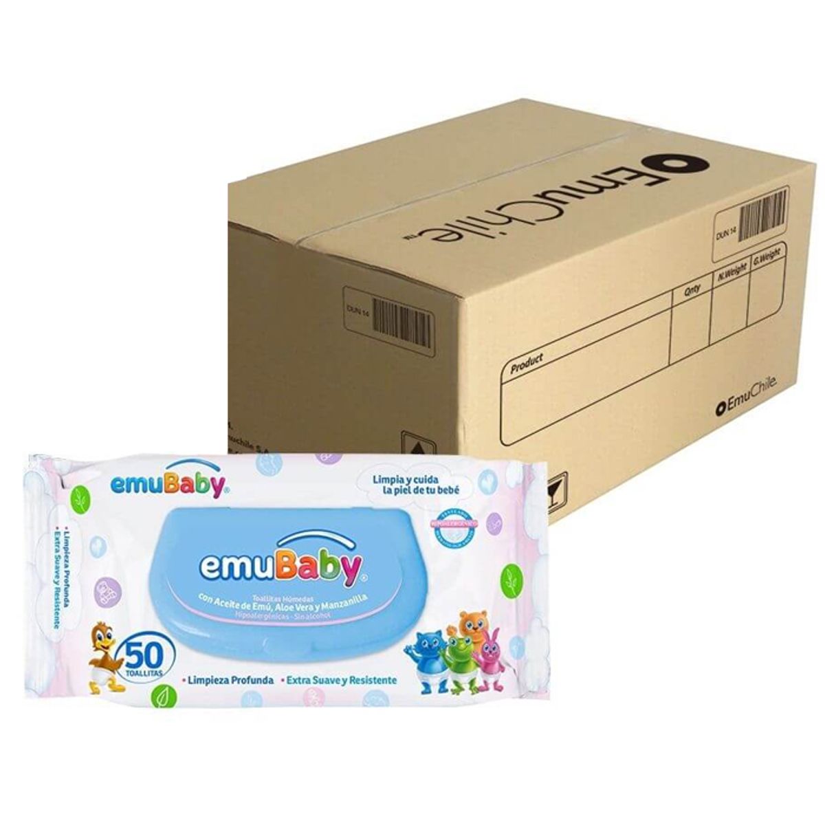EMUBABY - Wipes Toalla Húmeda Emubaby 50 CT (X20) - Caja 20 paquetes 1000 unidades