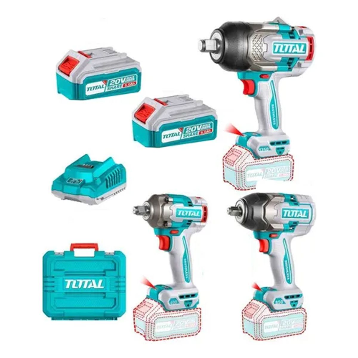 TOTAL TOOLS - Kit Llave Impacto 400nm + 850nm + 1350nm 20v Total