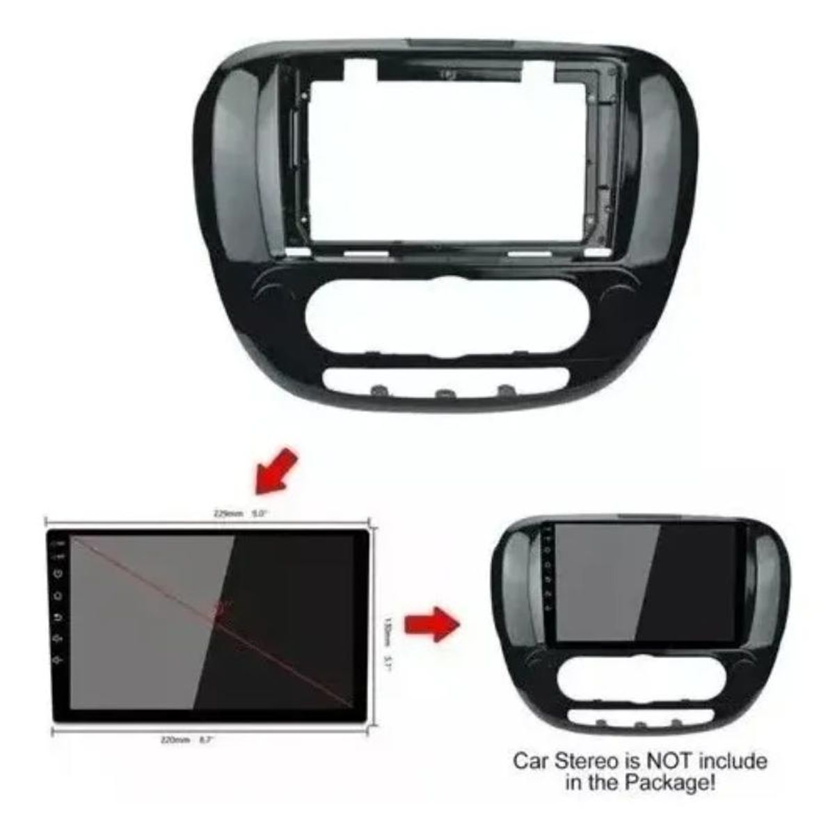 GENERICO - Bisel Adaptador Kia Soul 2014-2018 9 Negro Brillante