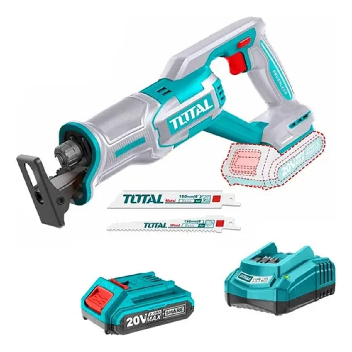 TOTAL TOOLS - Sierra Sable Inalámbrica 20v Bat+ Carg Total Trsli2108