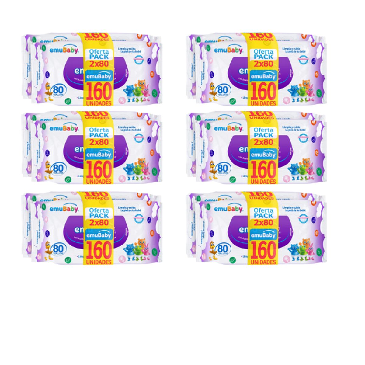 EMUBABY - Wipes Toalla Húmeda Emubaby 80X2 ST - 6 paquetes