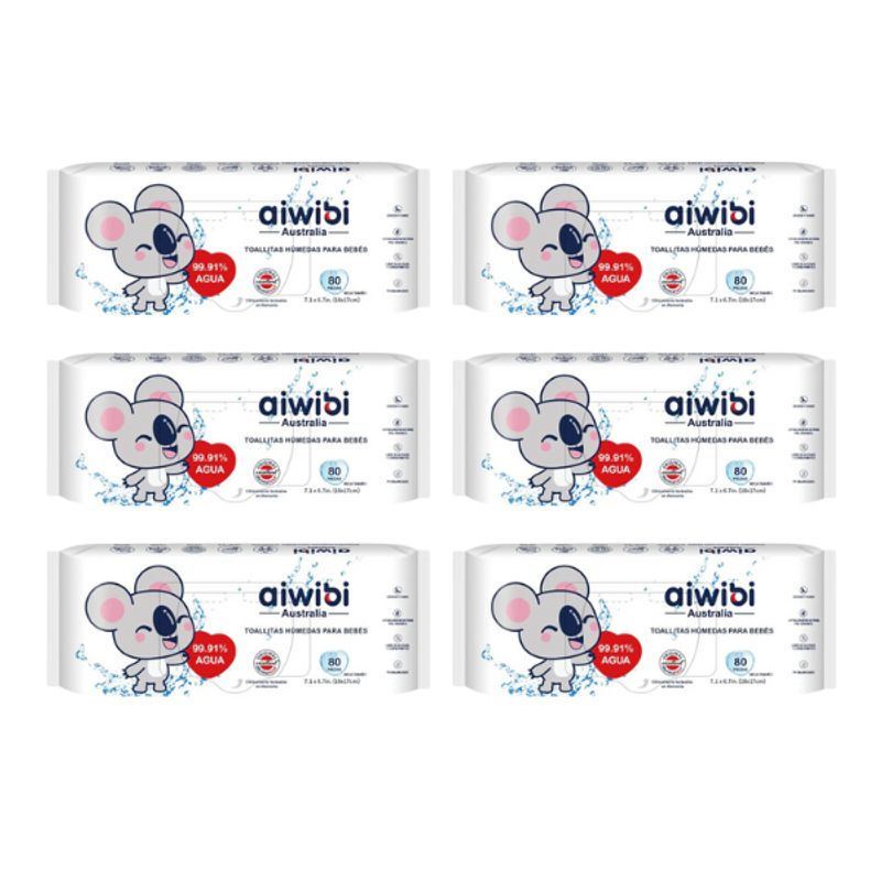 AIWIBI - Toalla Húmeda Aiwibi 99% agua 80 (X6)