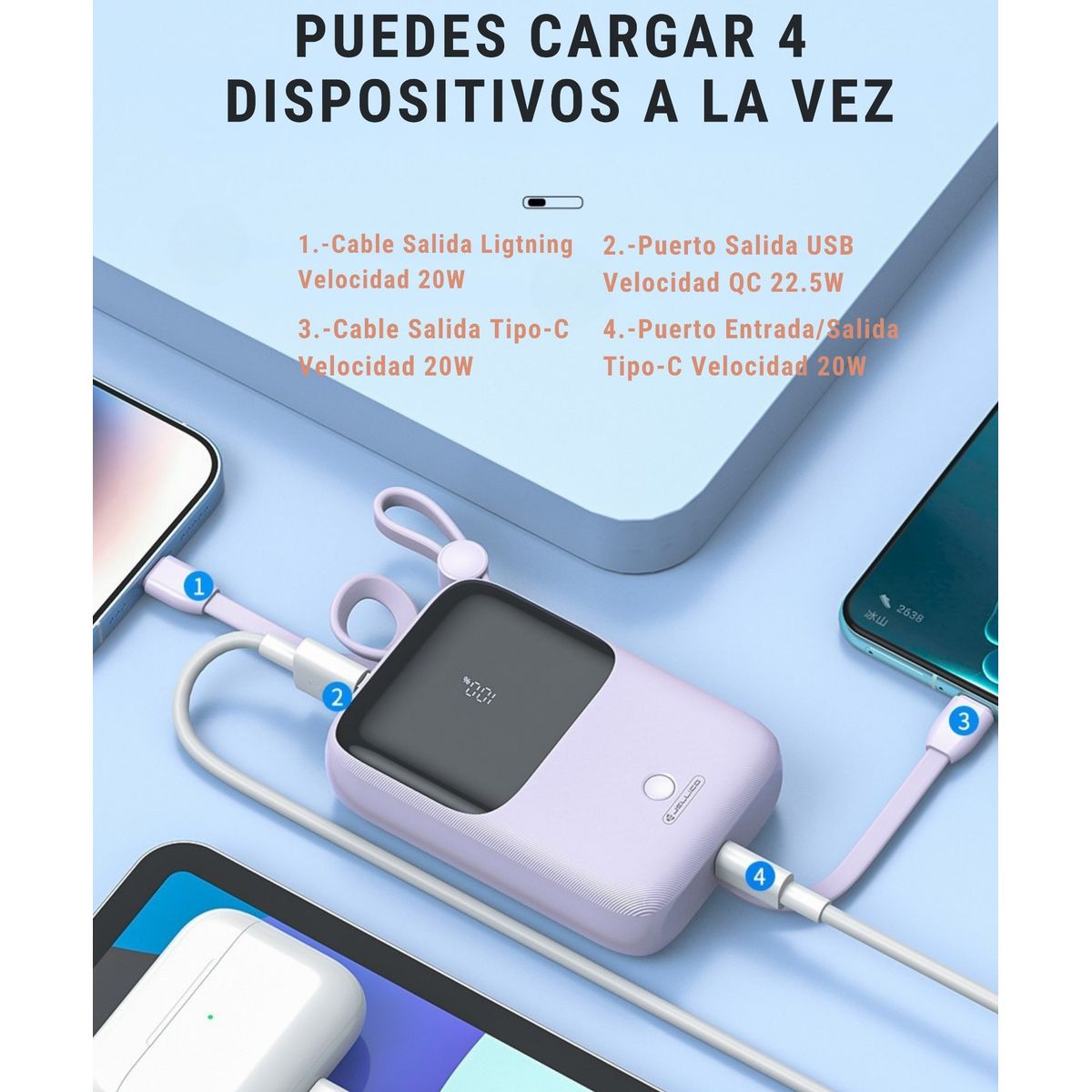 GENERICO - Batería Externa Power Bank Carga Rápida 10000 MAH MORADO