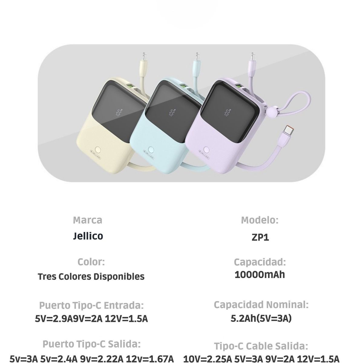 GENERICO - Batería Externa Power Bank Carga Rápida 10000 MAH MORADO