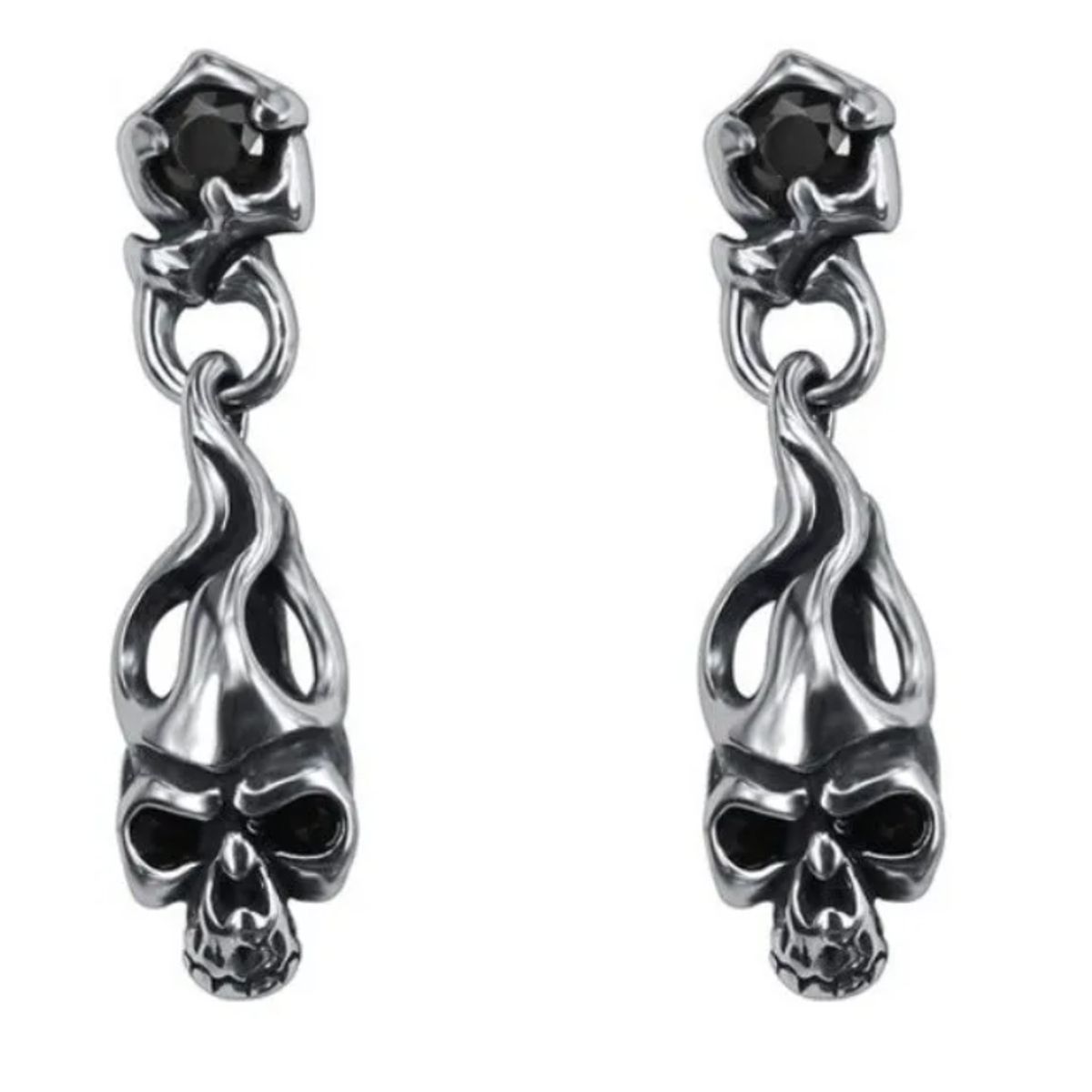 GENERICO - Aros Punk Calavera Titanio Hombre Mujer Earing Gota
