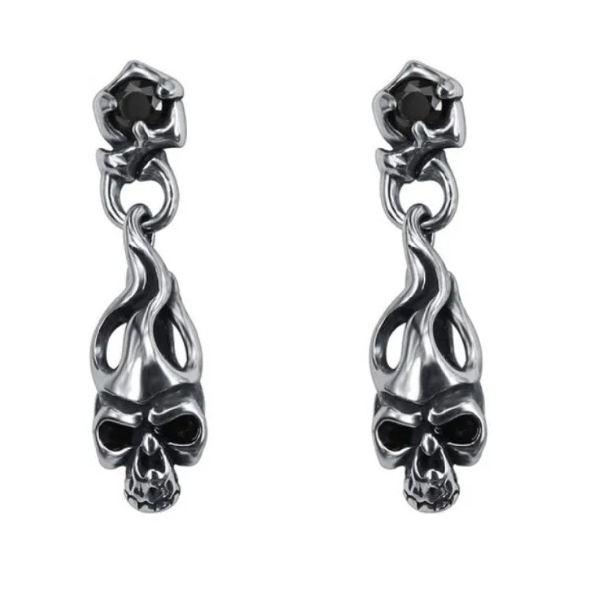 GENERICO - Aros Punk Calavera Titanio Hombre Mujer Earing Gota