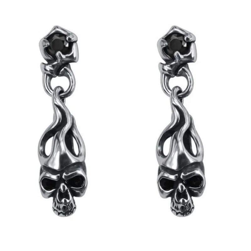 GENERICO - Aros Punk Calavera Titanio Hombre Mujer Earing Gota