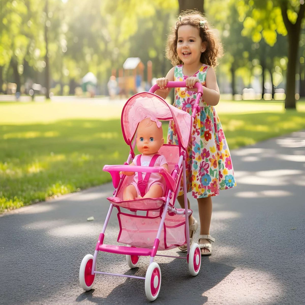 GENERICO - COCHE SIMPLE PARA MUÑECAS METALICO GRANDE ROSADO