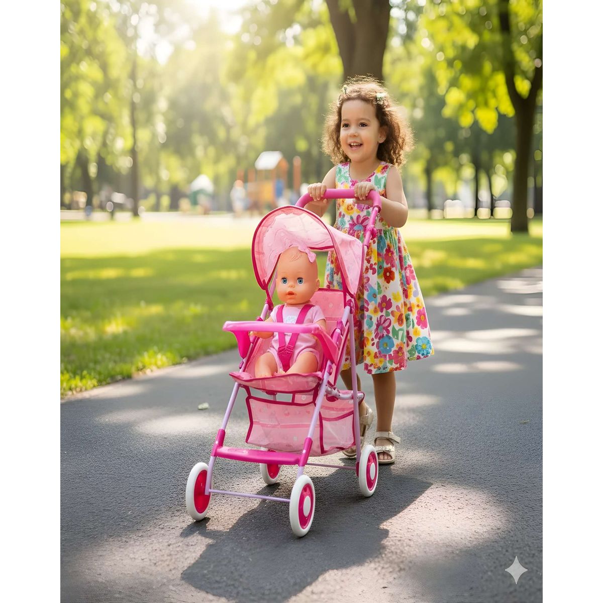 GENERICO - COCHE SIMPLE PARA MUÑECAS METALICO GRANDE ROSADO