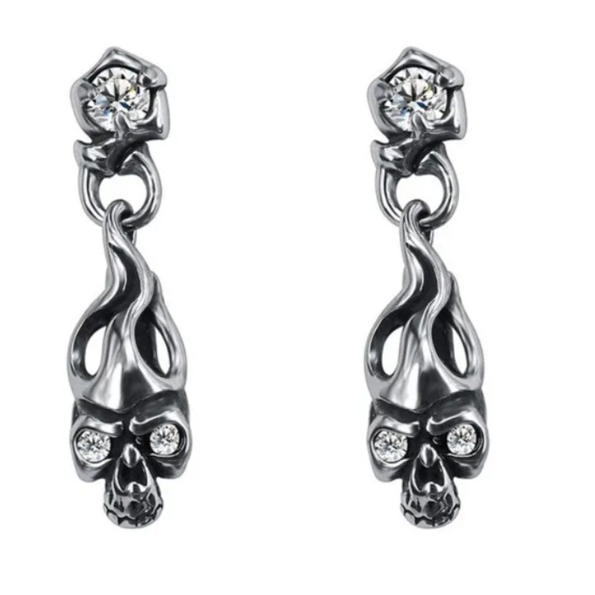 GENERICO - Aros Punk Calavera Titanio Hombre Mujer Earing Gota