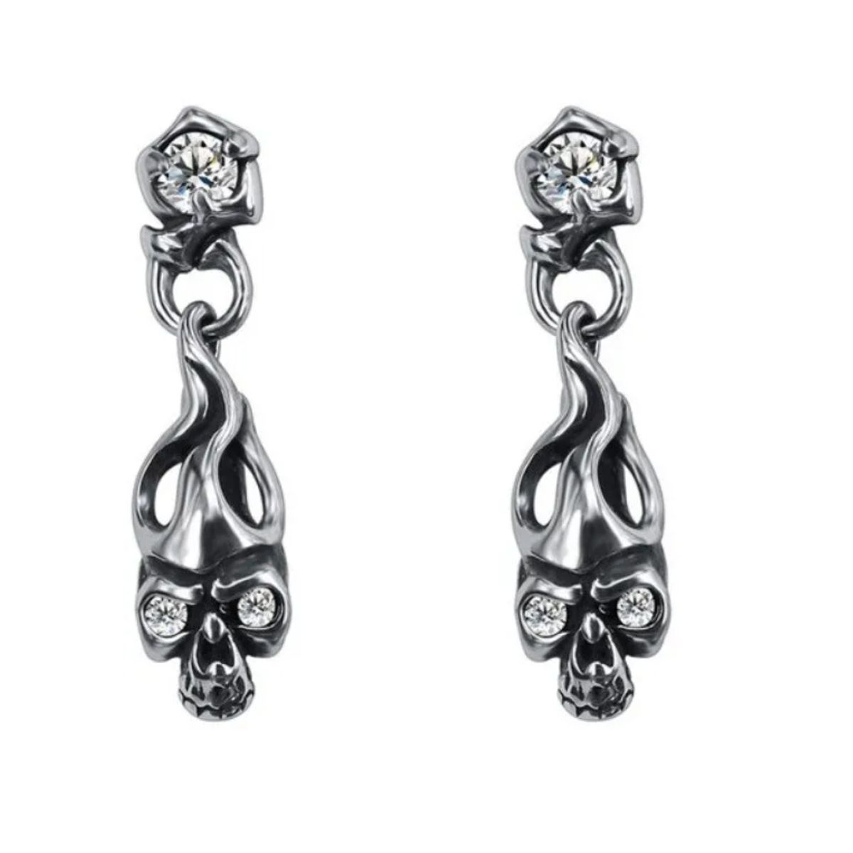 GENERICO - Aros Punk Calavera Titanio Hombre Mujer Earing Gota