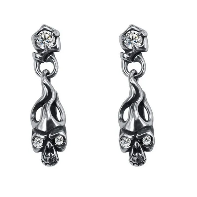 GENERICO - Aros Punk Calavera Titanio Hombre Mujer Earing Gota