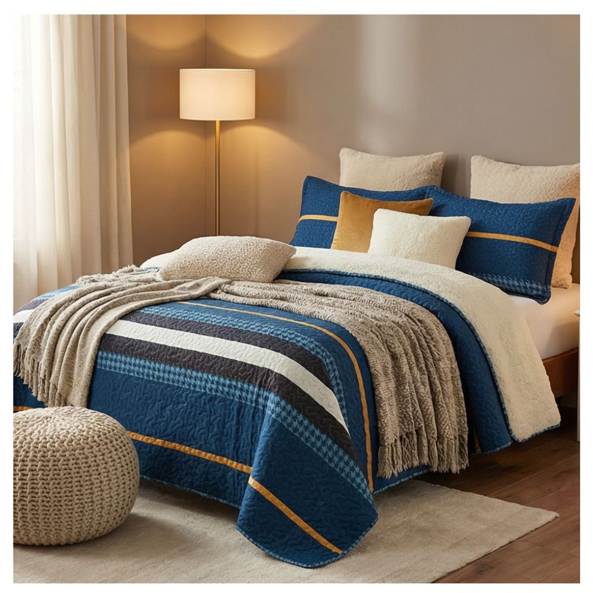 GENERICO - Cubrecama Quilt Sherpa King - Azul Suecia M953