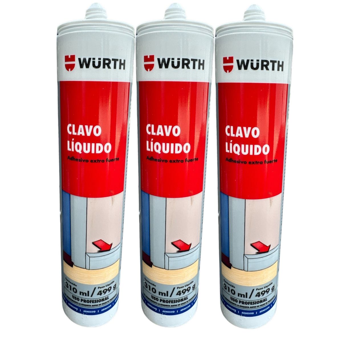 WURTH - Pack 3 Adhesivos de Montaje Wurth Clavo Liquido 310ml