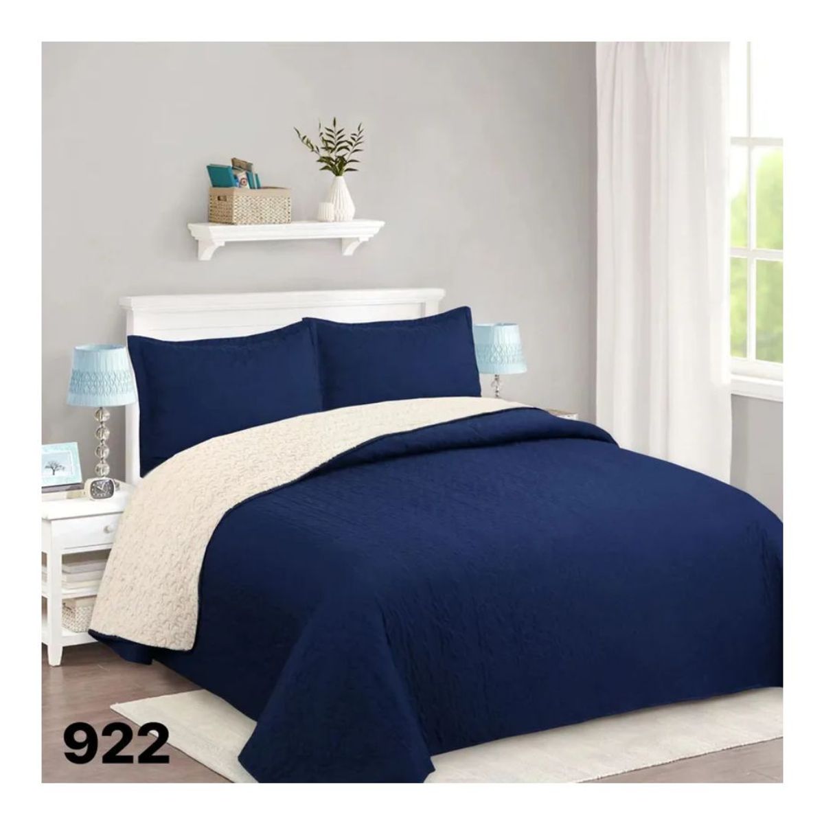 GENERICO - Cubrecama Quilt Sherpa King - Azul Marino M922