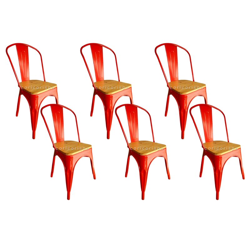 CORI CORI - Pack 4 Sillas Tolix Roja (Asiento de Madera)