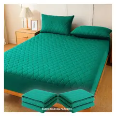 GENERICO - PACK 3X CUBRE COLCHON 2 PLAZAS IMPERMEABLE - Verde - 2 PLAZAS