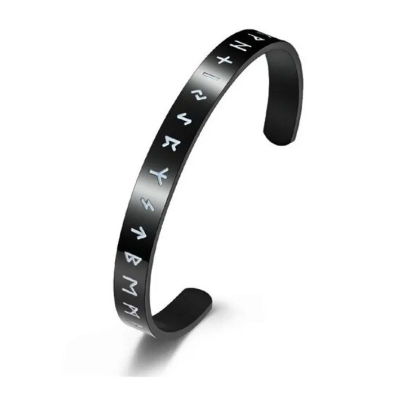 GENERICO - Pulsera Vikinga Runas Black Hombre Moda Acero Quirurgico