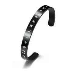 GENERICO - Pulsera Vikinga Runas Black Hombre Moda Acero Quirurgico