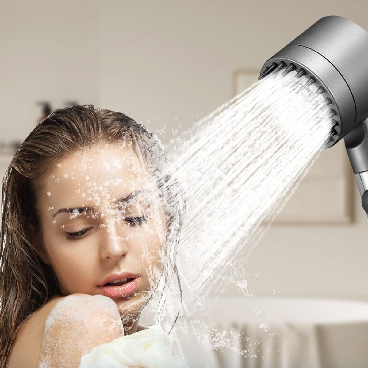 MOVI - Cabezal de Ducha 4 en 1 – Alta Presión con Manguera de 1.50 m