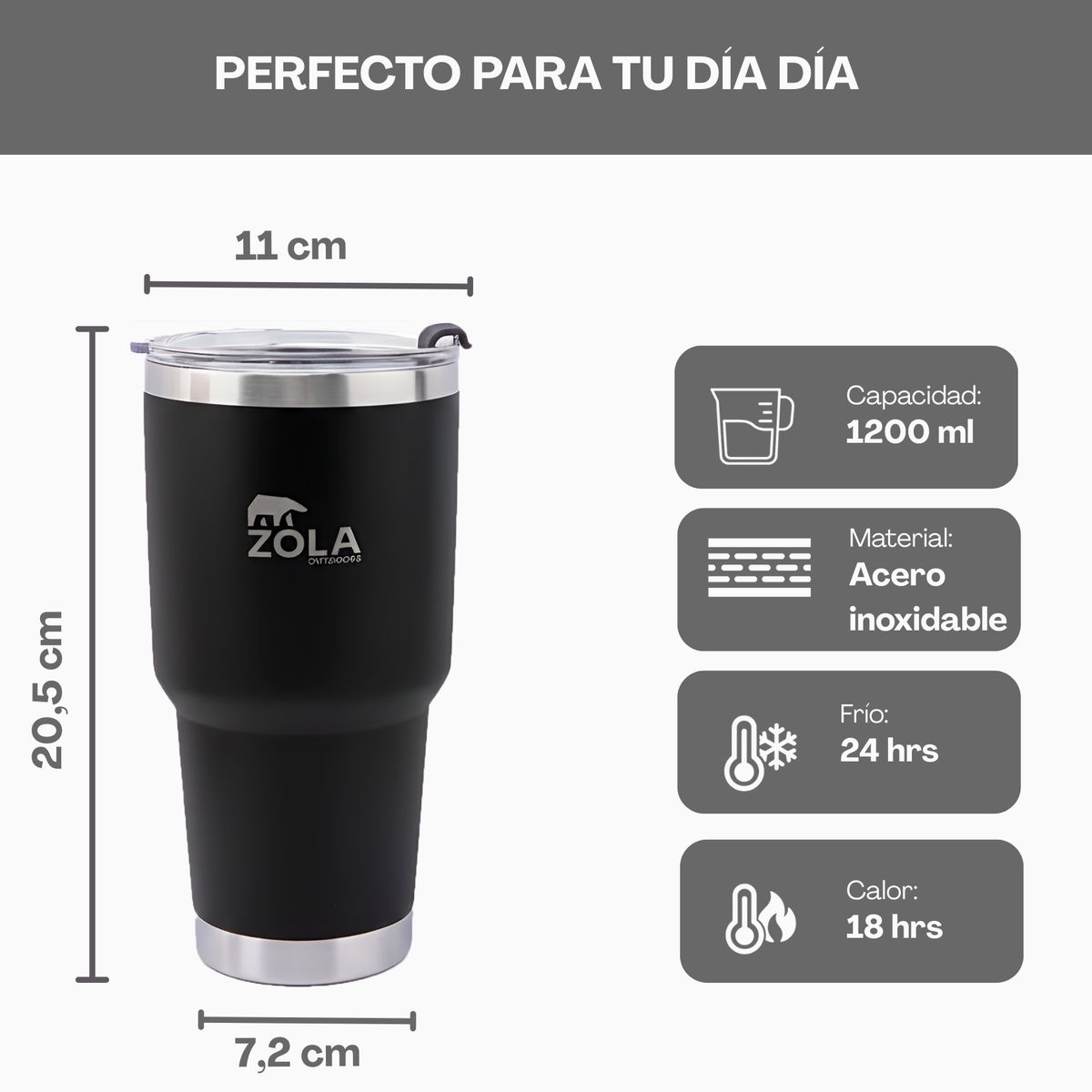 ZOLA OUTDOORS - Vaso Térmico Zola 900ml Negro Zola Outdoors