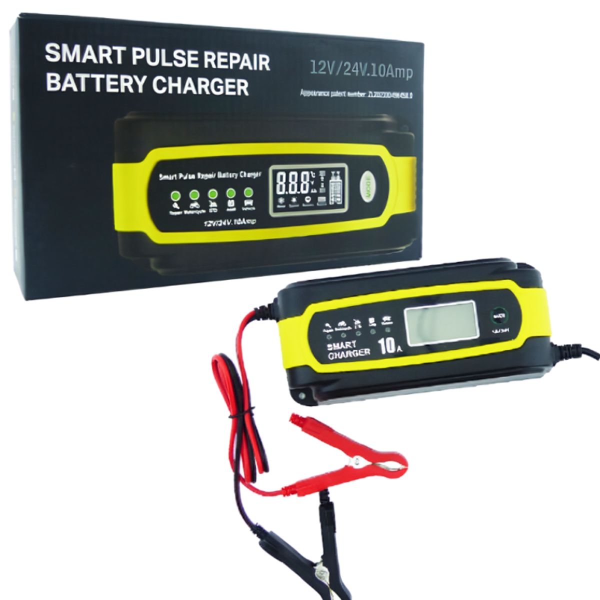 GENERICO - Cargador Batería Inteligente 10A 1224V con Pinzas