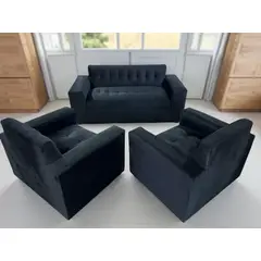 MUEBLES NEW - JUEGO DE LIVING NEGRO FELPA