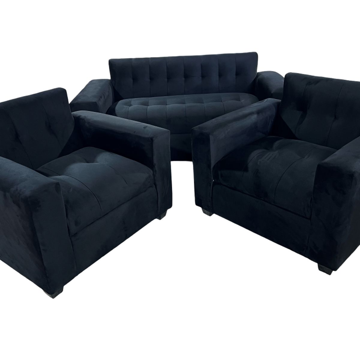 MUEBLES NEW - JUEGO DE LIVING NEGRO FELPA