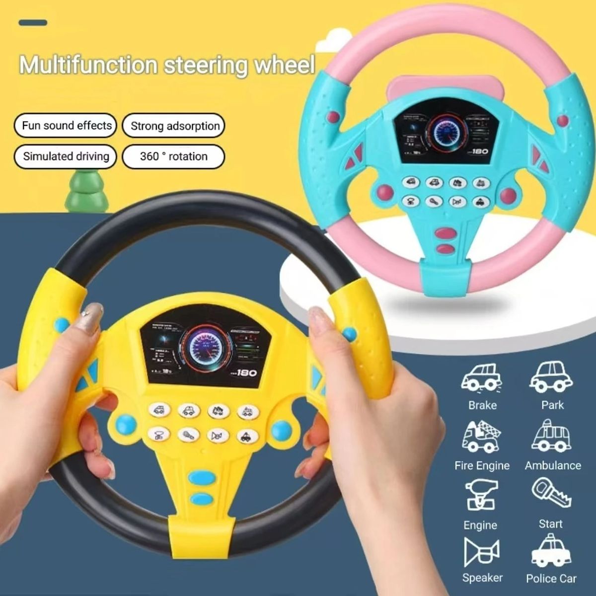 GENERICO - JUGUETE VOLANTE SIMULACION AUTO NIÑOS NEGROAMARILLO