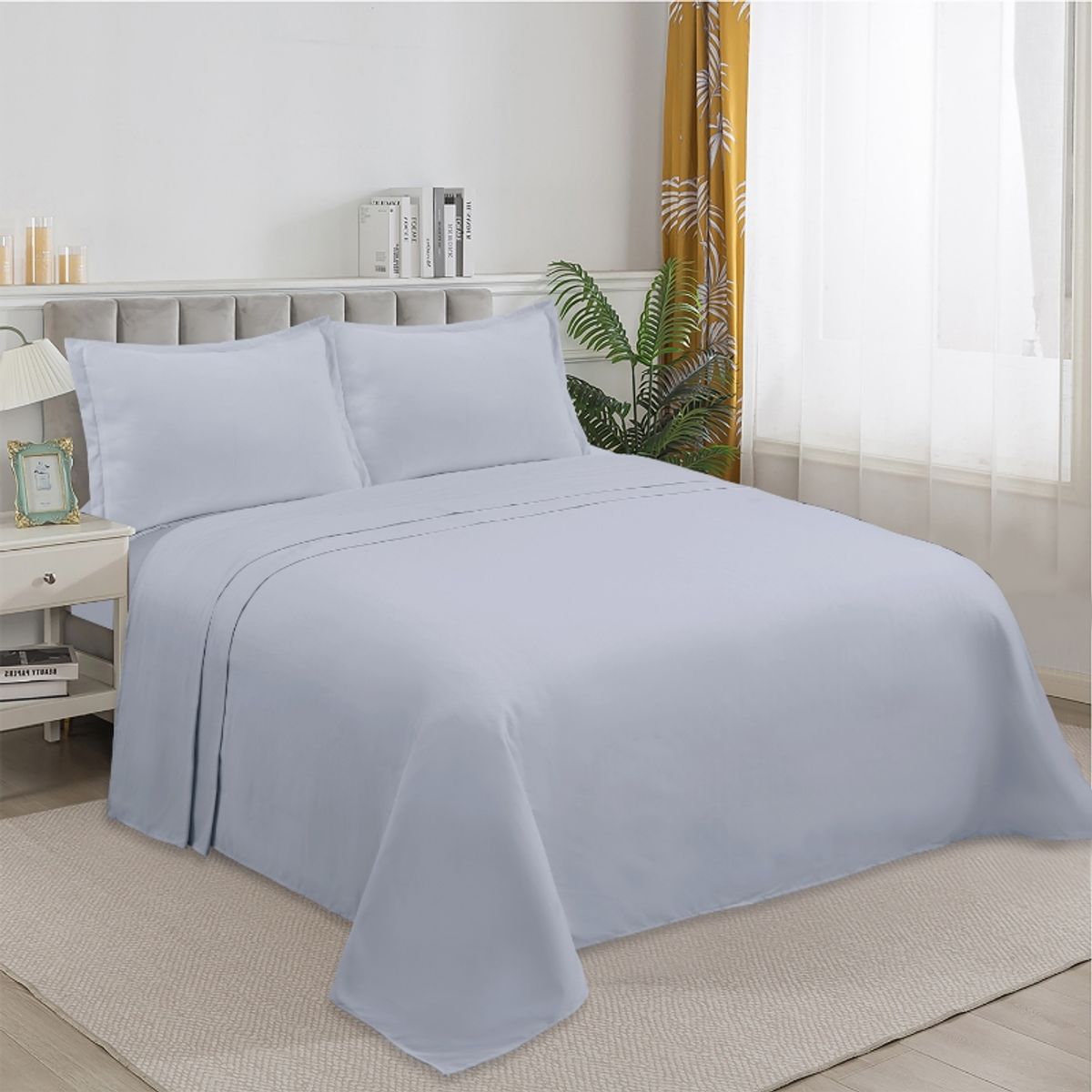 GENERICO - Juego de Sabanas 2 Plazas. 4 Piezas. Color Gris Claro TFS003