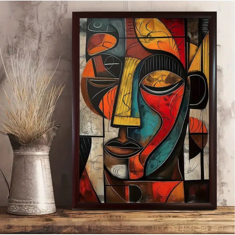GENERICO - Elegante Cuadro decorativo rostro multicolor estilo cubismo 75 x 55