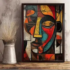 GENERICO - Elegante Cuadro decorativo rostro multicolor estilo cubismo 75 x 55