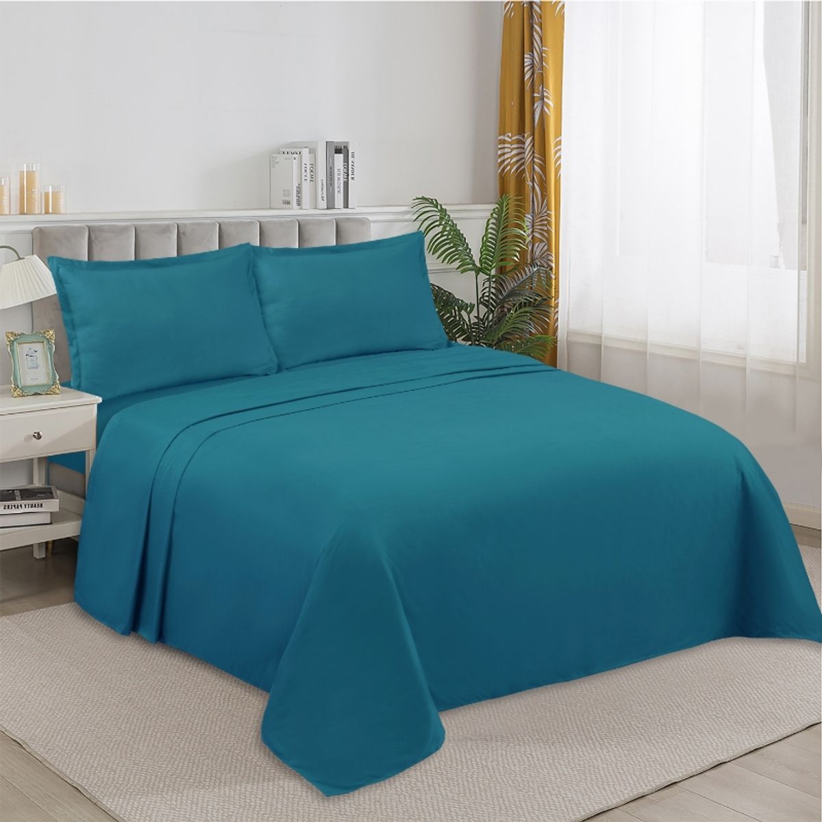 GENERICO - Juego de Sabanas 2 Plazas. 4 Piezas. Color Turquesa TFS007