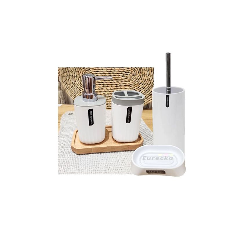 GENERICO - Set Baño 4 Piezas Taza Jabonera Dispensador Escobilla