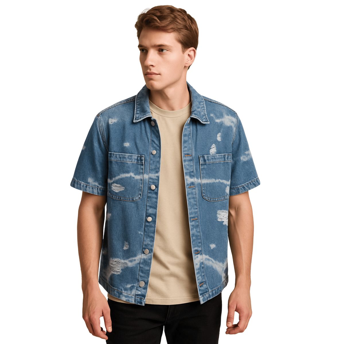 D'JOE - Chaqueta Sobrecamisa Jeans Hombre Manga Corta