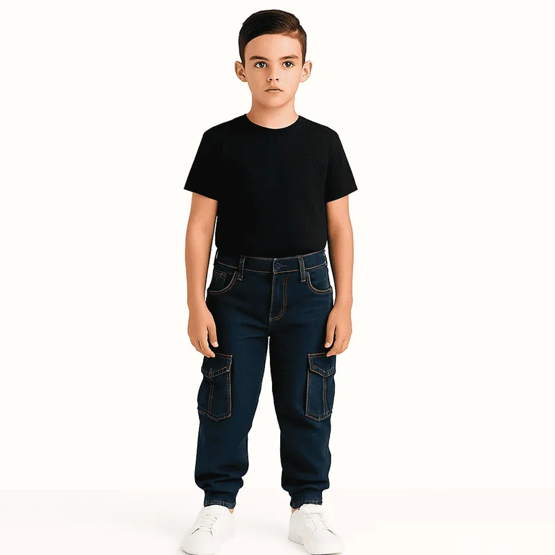 KIBOU - Pantalón Jogger Cargo Mezclilla Niño
