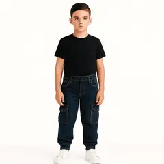 KIBOU - Pantalón Jogger Cargo Mezclilla Niño