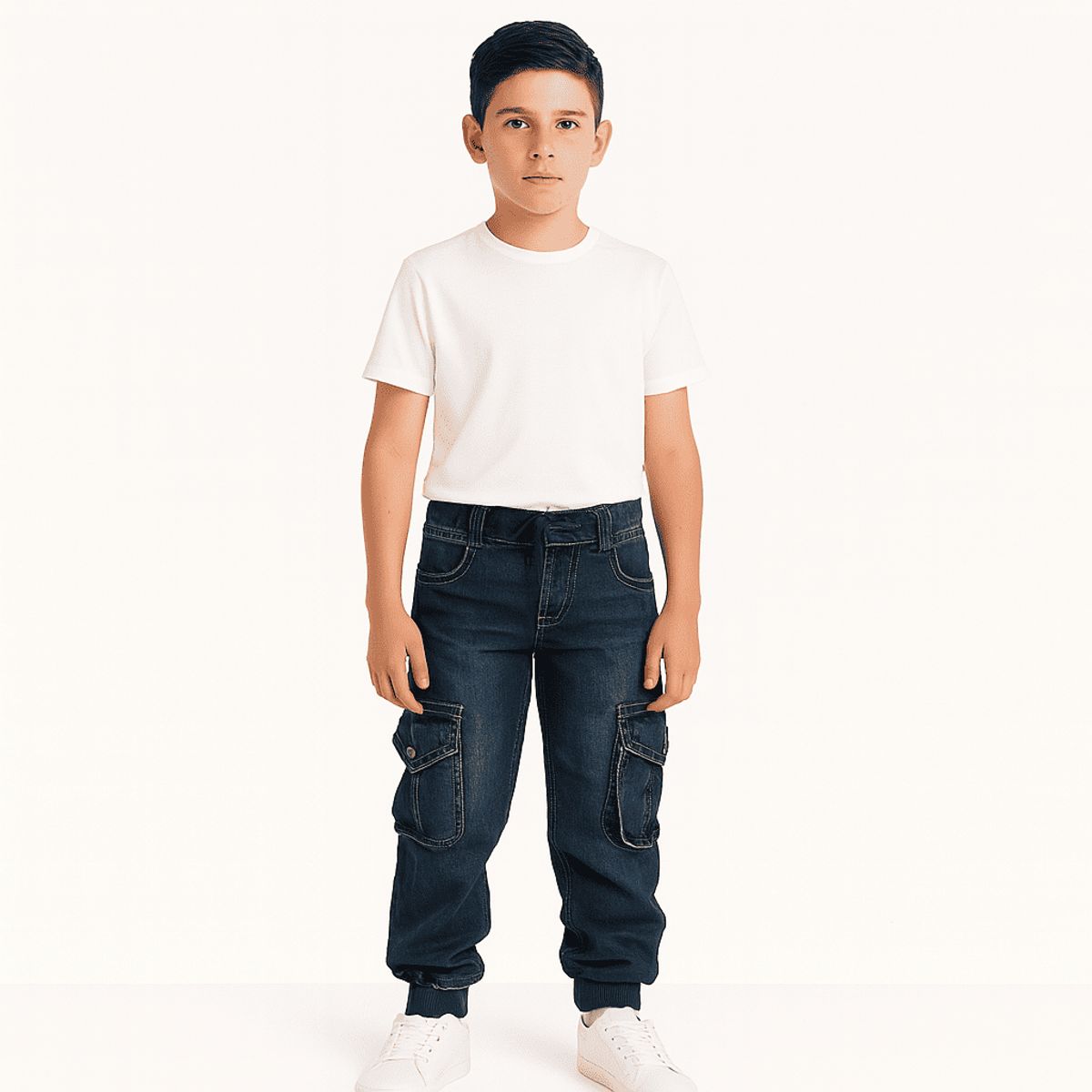 KIBOU - Pantalón Jogger Cargo Mezclilla Niño