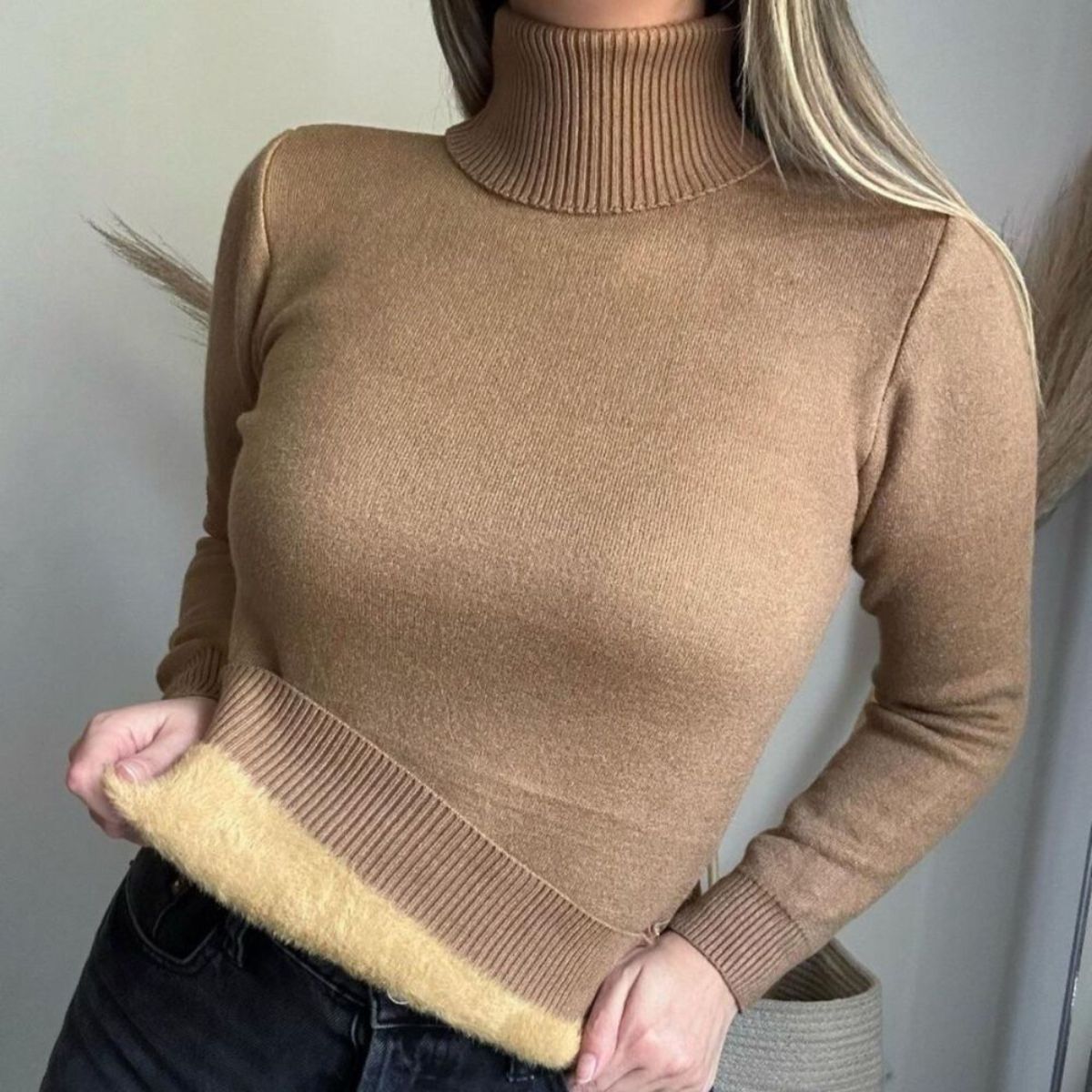 TIOZONEY - Sweater Beatle Forro Polar Cuello Alto Doble De Mujer Sueter