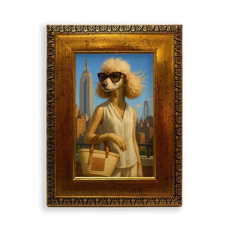 GENERICO - Cuadro poodle chic en nueva york con cartera 10x15 cm